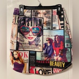 Nylon Apparel Magazine Novelty Mini Skirt Elastic Waist Size Sm Multicolored